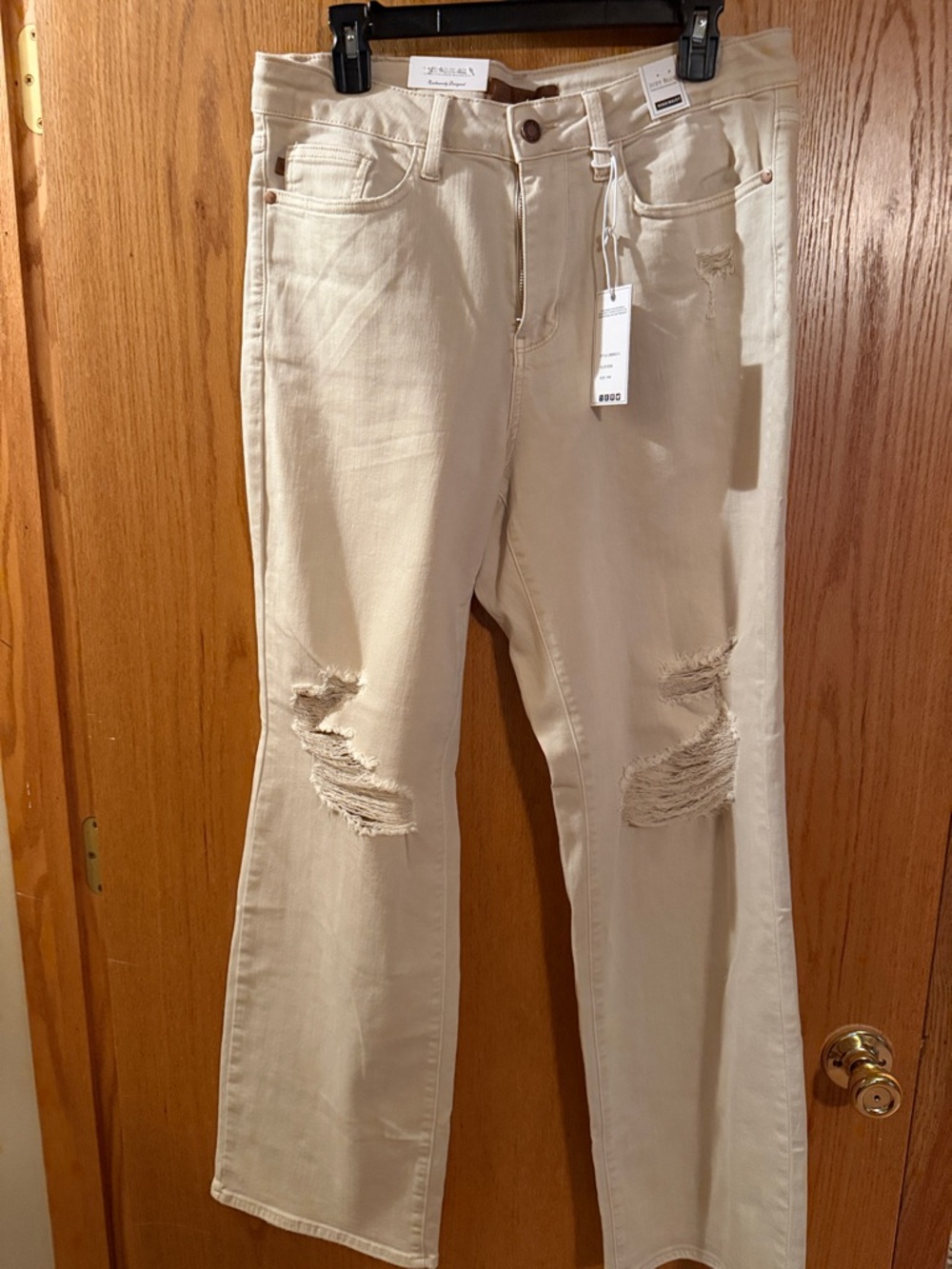 Beige Distressed Wide Leg Jeans by Judy Blue